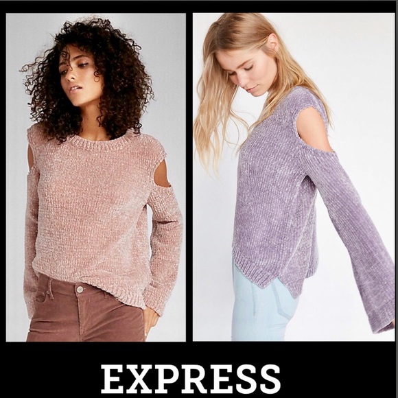 EXPRESS Plush Chenille Cold Shoulder Sweater - Picture 3 of 8